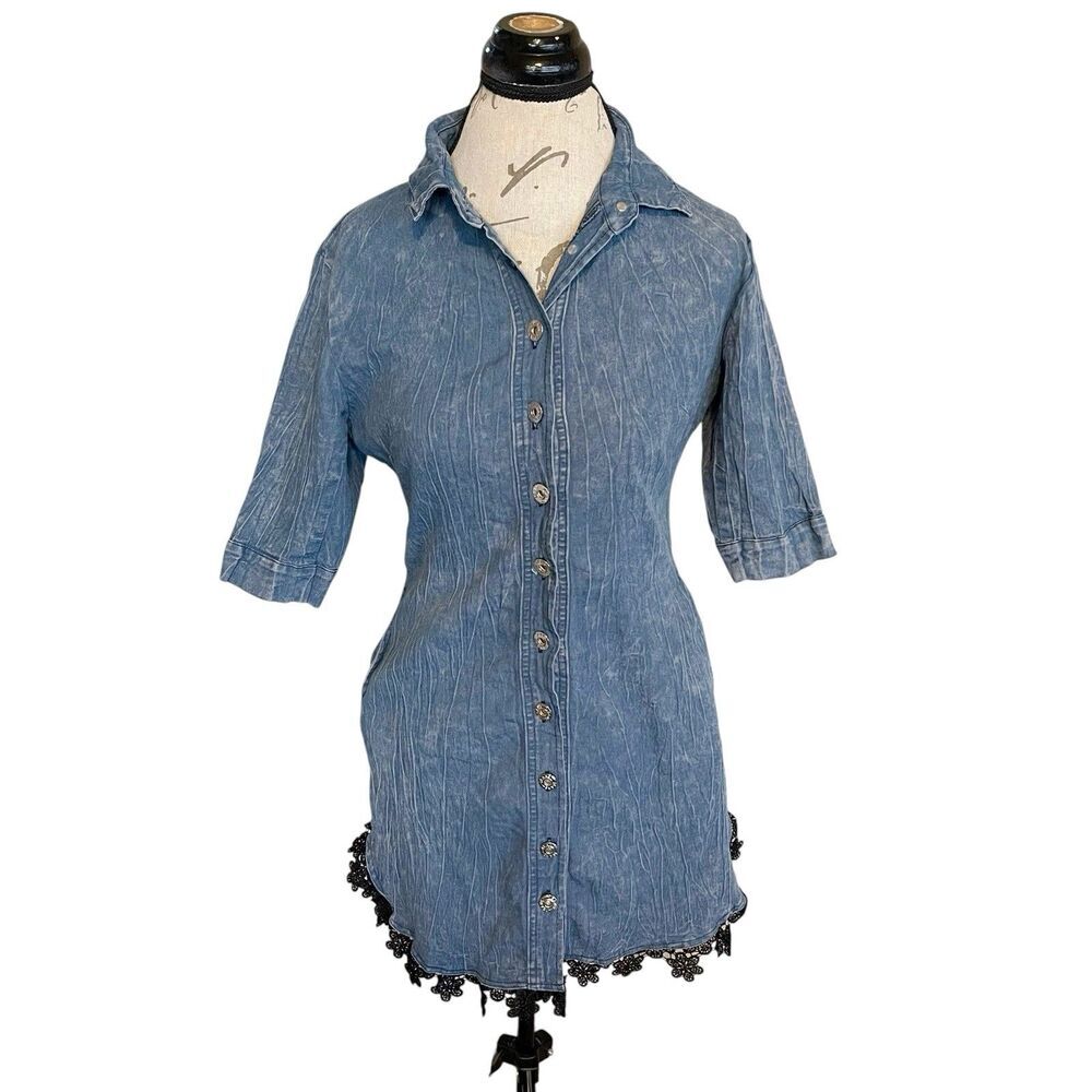 Womens Dress Size Medium Denim Jean Y2k, 80's, 90's Acid Stone Wash Countrycore - Picture 2 of 12